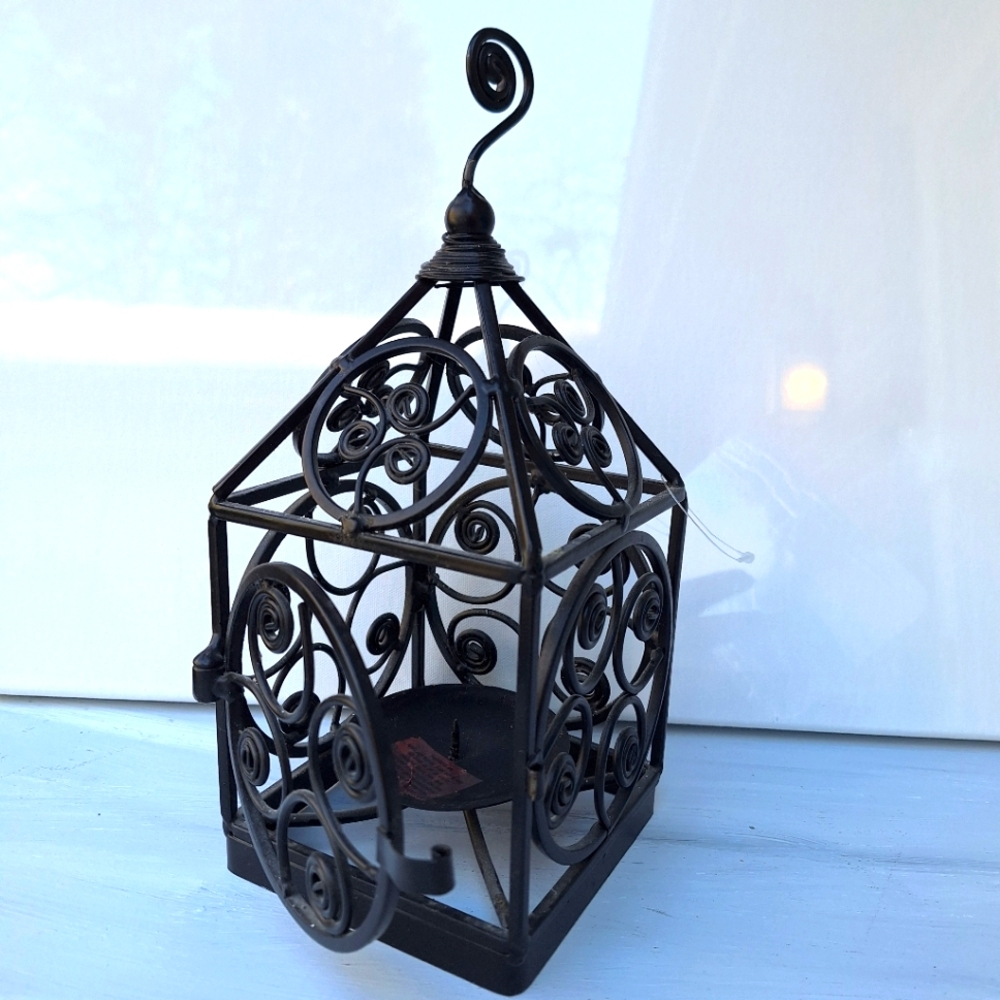 Metal Lantern for Candle Wrought Iron Medieval Gothic Baroque Ornate Scrollwork - Picture 10 of 17